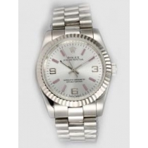 Rolex Oyster Perpetual Silver Bezel Gray Dial Wi