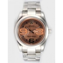 Rolex Oyster Perpetual Silver Bezel Brown Dial W