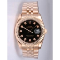 Rolex DATEJUST Black Dial With  CZ Diamond Hour