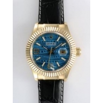 Rolex Date 18K Gold Blue Dial With White Bar And