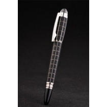 MontBlanc Silver Trimmed Square Cutwork Black Ballpoint Pen With MB Engraved Cap