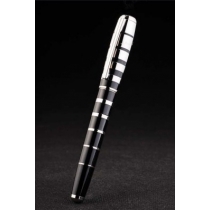 MontBlanc Silver Ring Pattern Black Enamel Ballpoint Pen With MB Engraved Cap
