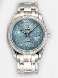 Rolex Day Date Etched Blue Grey Dial With Shaped