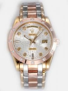 Rolex Day Date Etched Silver Dial With CZ Diamon