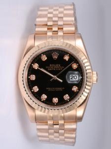 Rolex DATEJUST Black Dial With  CZ Diamond Hour