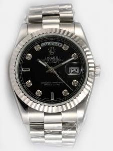 Rolex Day Date Black Dial With CZ Diamond  Hour