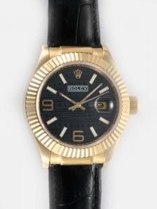 Rolex Date 18K Gold Black Dial With White Bar An